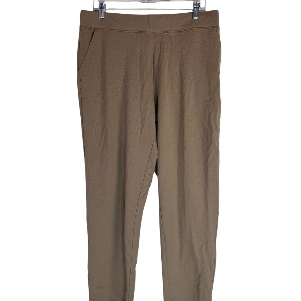 Denim & Co French Terry Pant Womens Large Fall Stone Brown Elastic Waist A671462